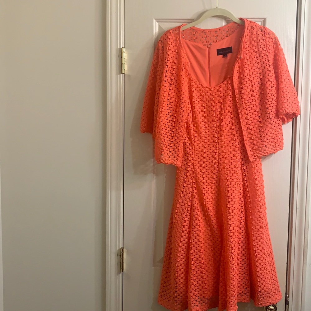 Isabel & Nina Coral Eyelet A Line Dress w/ Shrug